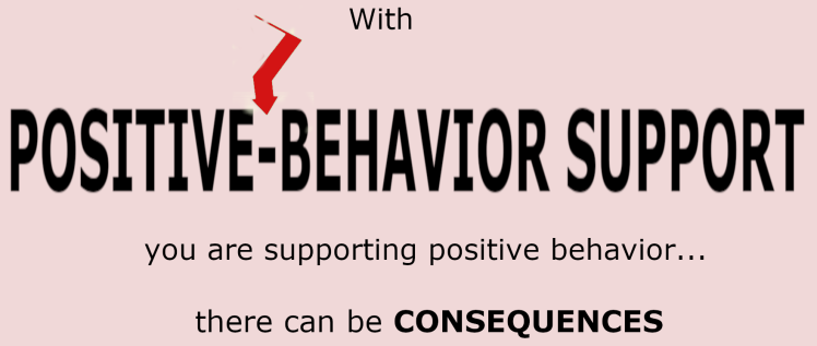 This is an image that shows positive and behavior with a hyphen with an arrow pointing it out and goes on to say how you can use consequences to support positive behavior